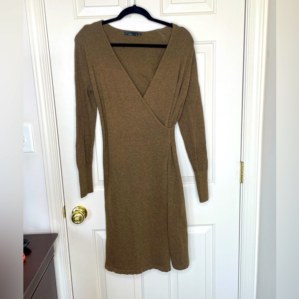 Prana Brown Long Sleeve Knit Wrap Dress | Sustainable Casual Workwear | M